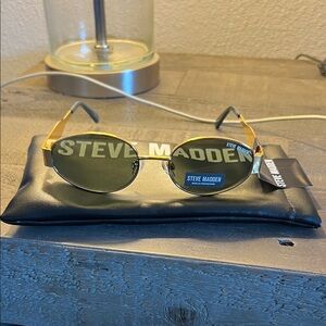 Steve Madden Gold and Black Oval Sunglasses